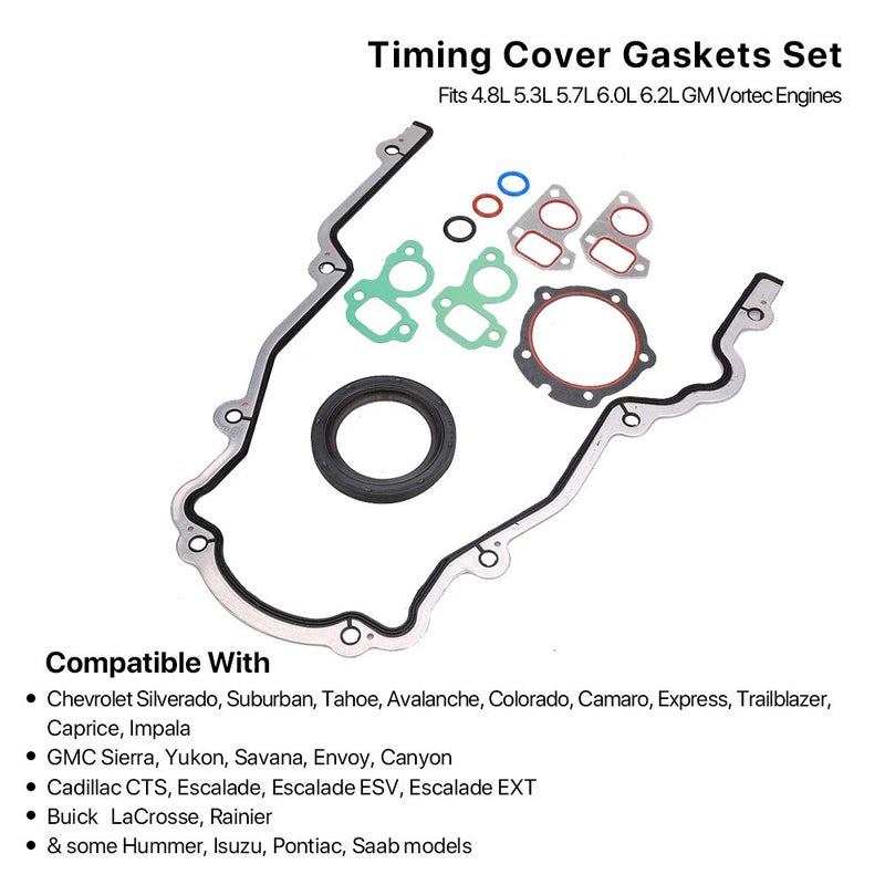 MNJWS Timing Cover Gasket Set - Compatible with 4.8L 5.3L 5.7L 6.0L 6.2L Chevy Silverado, Suburban, Tahoe, GMC Sierra, Yukon, Savana, Cadillac Escalade - Replace 12633904 TCS45993 - Image 2